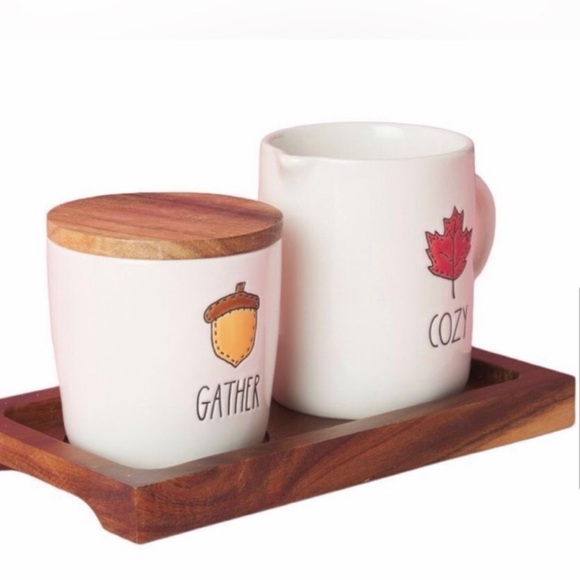 Rae Dunn 3 piece cream and sugar set (Gather Cozy) - Picture 2 of 5